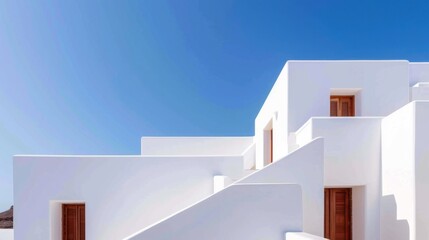A white building featuring wooden doors and windows