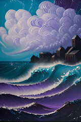 AI, magical sea with oil paints and demons