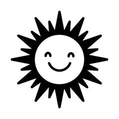 Cute sun icon. Cartoon happy sun character. Smiling summer sunshine.