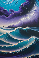 AI, magical sea with oil paints and demons