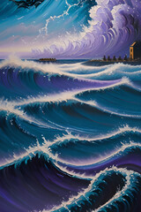 AI, magical sea with oil paints and demons