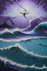 AI, magical sea with oil paints and demons