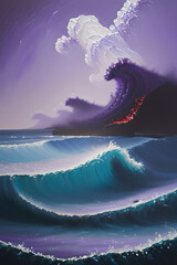 AI, magical sea with oil paints and demons