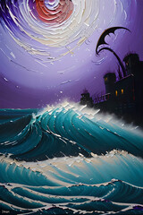 AI, magical sea with oil paints and demons