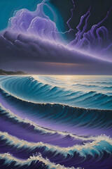 AI, magical sea with oil paints and demons