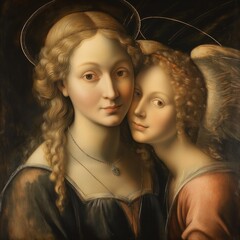 Medieval angel and woman 