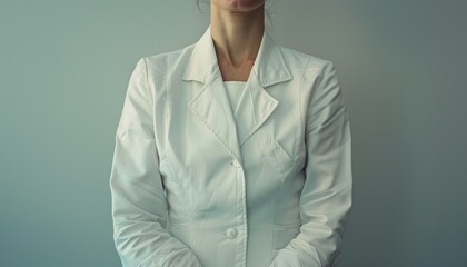 Simple yet effective shot of a nurses torso in a white suit, conveying a sense of calm and medical expertise