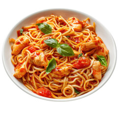 Spicy chicken noodles isolated on transparent background