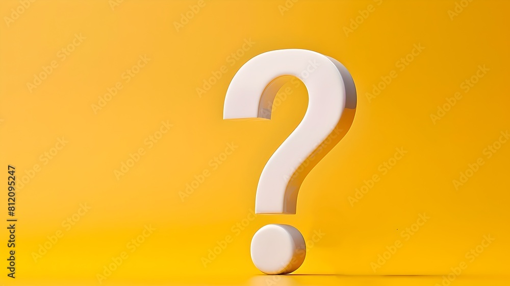Poster white question mark on a bright yellow background. simple image representing curiosity. perfect for 