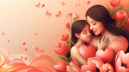 Mother and Daughter in a Heart-Filled Floral Embrace