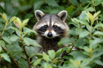 Naklejka premium Captivating Adorable raccoon. Cute raccoon animal in spring nature season. Generate ai