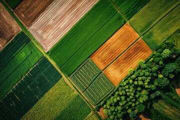 Naklejka premium Verdant Aerial view farm land. Green rural. Generate Ai