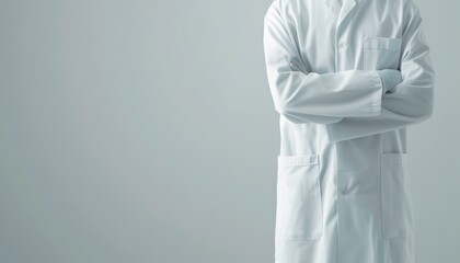 Medical doctors torso in a white gown, no other elements visible, ideal for medical brochures with a neutral background