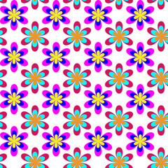 Beautiful floral pattern in pink and blue tones on a white background