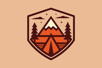 camping logo vector line style. Retro summer camp badge graphic logo emblem design