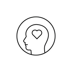 good memory icon with thin line head and heart. concept of mental health serenity or peacefulness. lineart style trend modern abstract logotype graphic