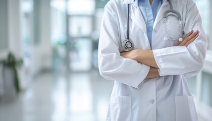 Crisp image of a medical professional s torso in a white gown, symbolizing purity and healthcare professionalism