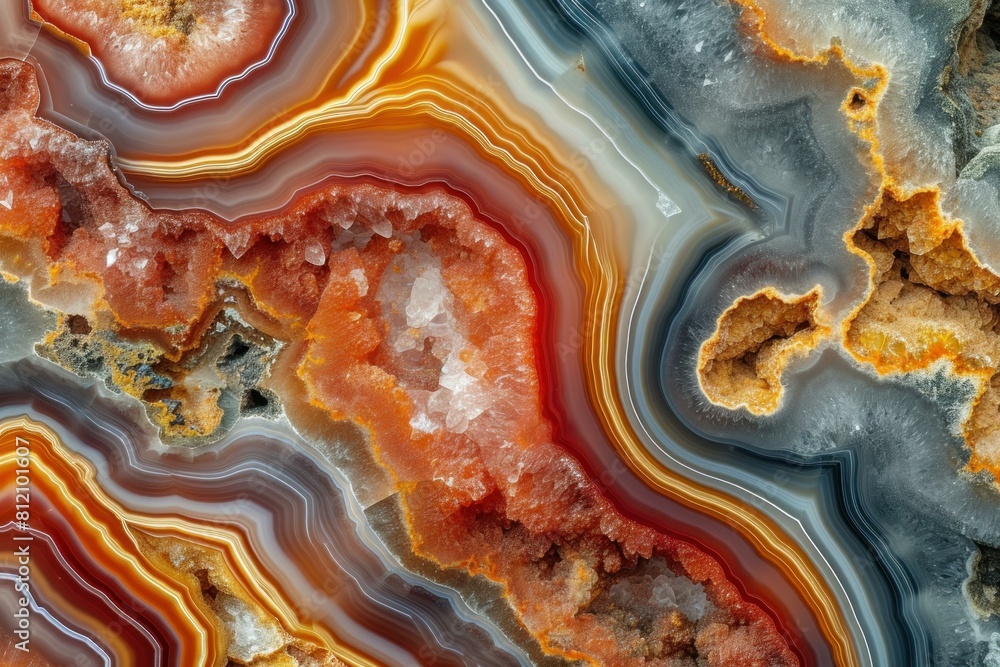 Poster multicolored agate structure. macro rock mineral. generate ai
