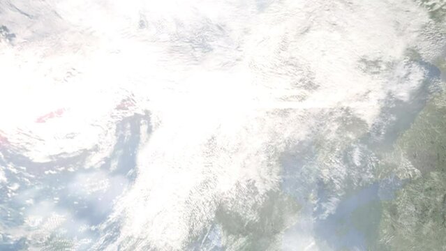 Zoom in from space and focus on Steinkjer, Norway. 3D Animation. Background for travel intro. Elements of this image furnished by NASA