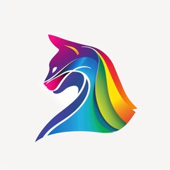 Rainbow cat logo on a white background, simple and flat design.
