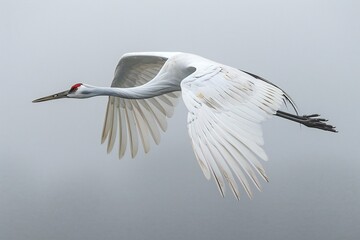 The Red-crowned crane, Grus japonensis, in flight