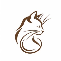 Brown cat logo on a white background, simple and flat design.