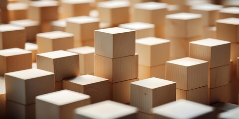 The AIgenerated image showcases the careful arrangement of wooden blocks as a metaphor for reaching customer target groups and achieving organizational goals