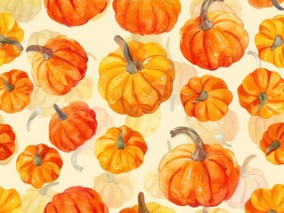 A mass of pumpkins, each unique in size and color, forming a pattern across the background.