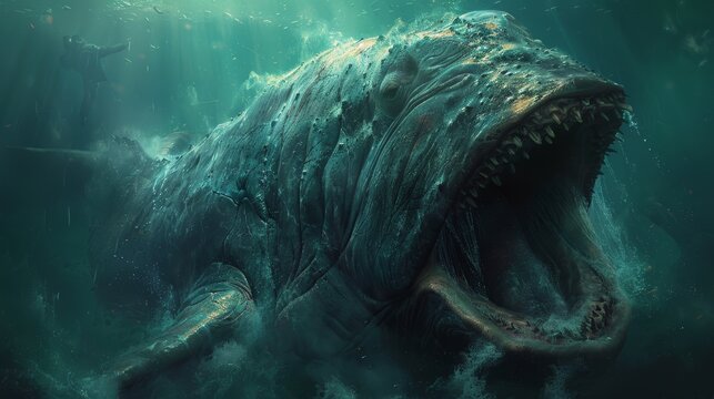 A terrifying sea monster with sharp teeth and a long, slimy body.