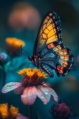 A butterfly is sitting on top of some flowers.
