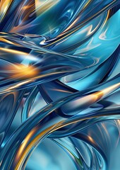 Produce an engaging blue and gold-themed abstract background characterized by flowing wave lines