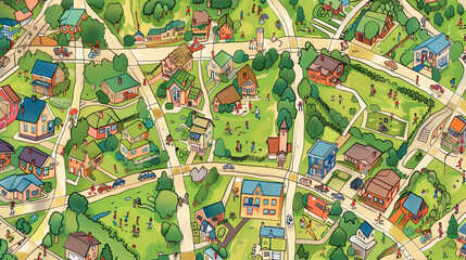 Obraz premium Hand-Drawn Neighborhood Map: Embracing Community Togetherness