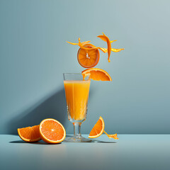 glass of orange juice and orange