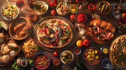 Varied Spread of Mexican Tapas on Table