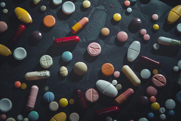 Assorted Medications on a Dark Surface 