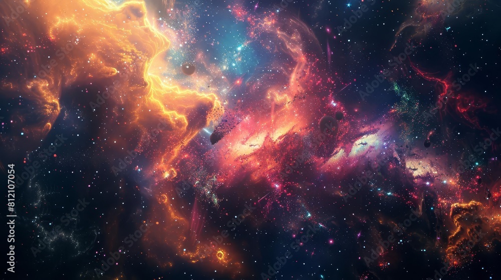 Poster aweinspiring exploding nebula with vivid colors and twinkling galaxies vast outer space background d