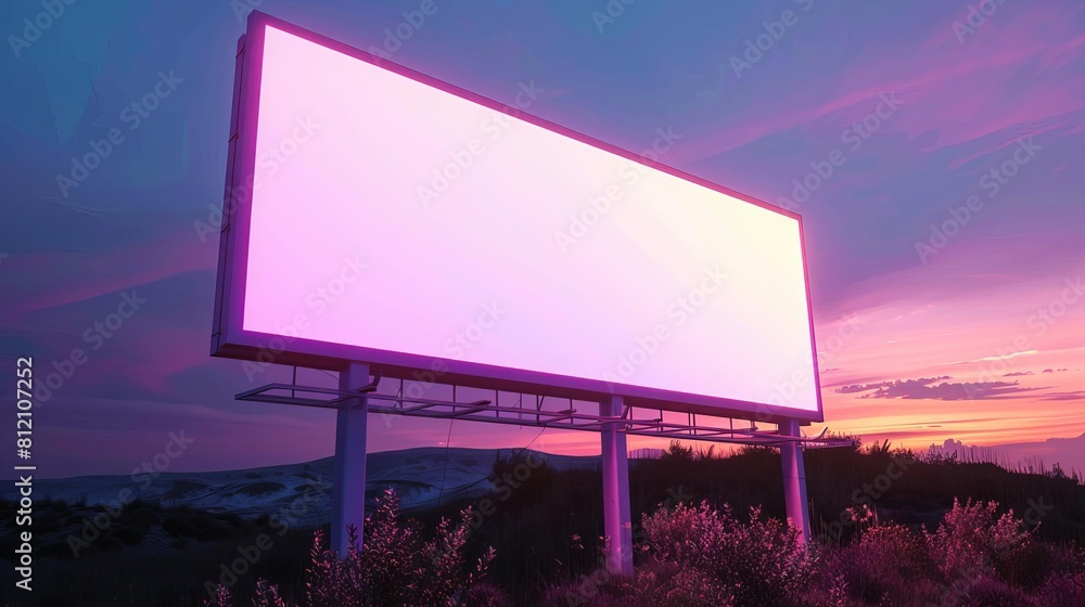 Poster blank illuminated billboard with vibrant gradient background 3d rendering