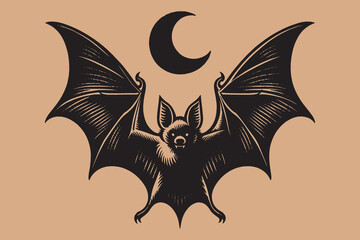 Bat. vintage engraving illustration. Logo, emblem, icon
