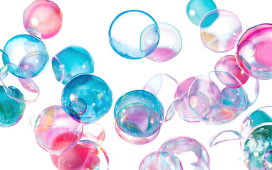 Colorful spheres soap bubbles on white background,png