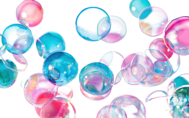 Colorful spheres soap bubbles on white background,png