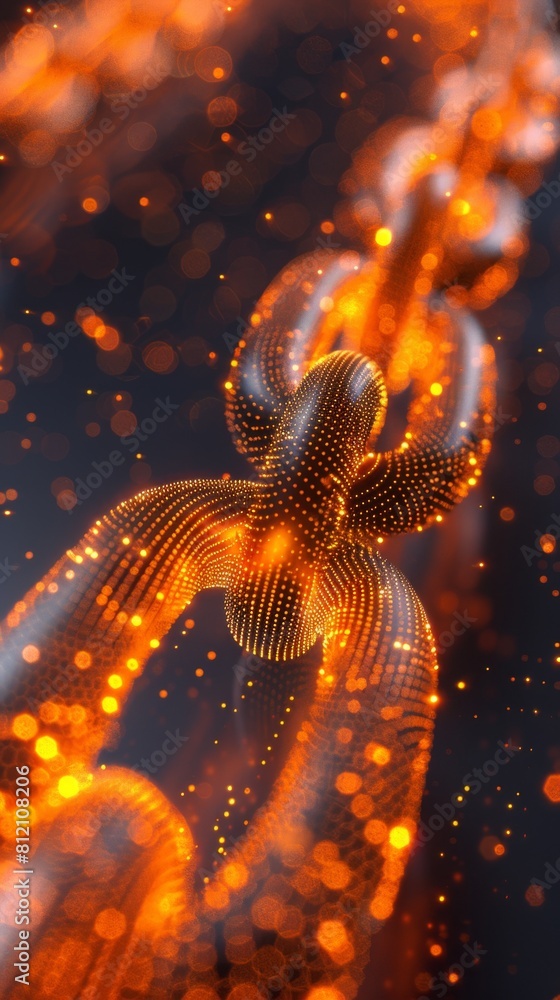 Poster a chain of links is shown in a blurry, glowing orange. the chain is made up of many small links, and