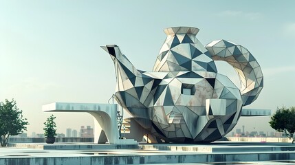 Futuristic Geometric Architectural Sculpture Captivates with Innovative Design and Striking Metallic Facade
