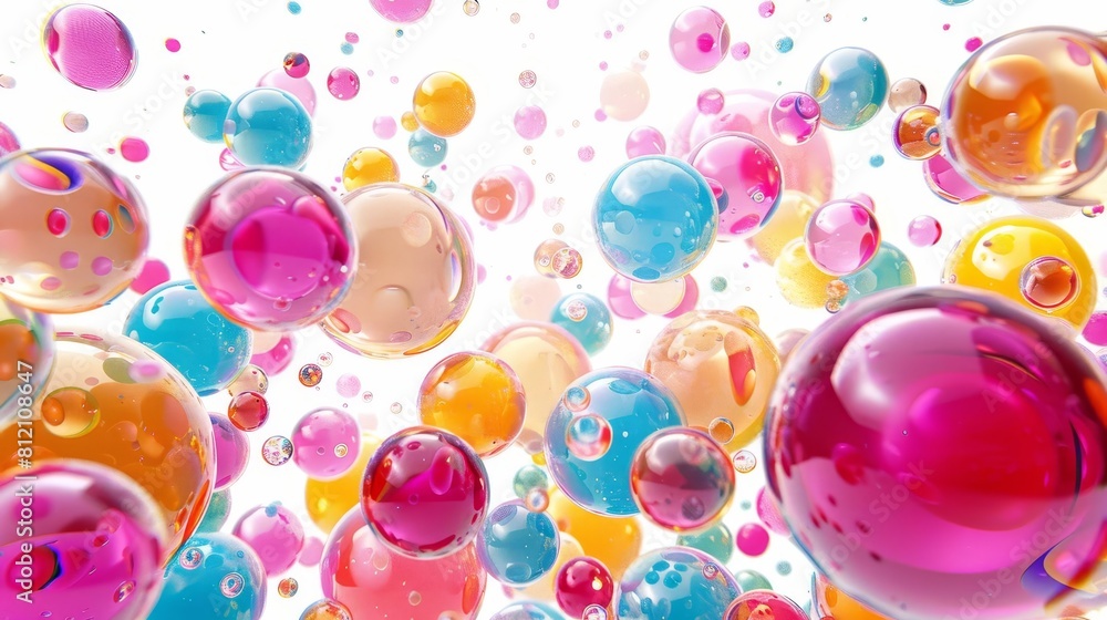 Poster colorful liquid bubbles on white background 3d rendering of abstract shapes and forms
