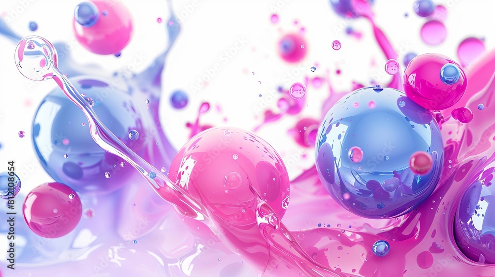 Poster colorful liquid bubbles on white background 3d rendering of abstract shapes and forms