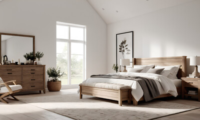 Contemporary Farmhouse King Bedroom: Minimalist White Interior Design