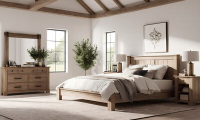 Minimalist White Interior Design for Farmhouse King Bedroom
