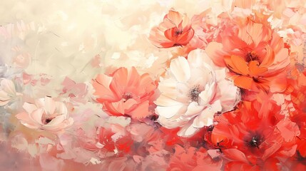 delicate floral abstract intricate red and white petals on clean background modern landscape painting peach pink hues