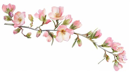 delicate pink wax flower twig with buds on white background isolated floral design element watercolor illustration