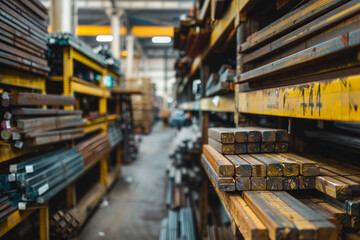 Assorted Steel Bars in Warehouse 