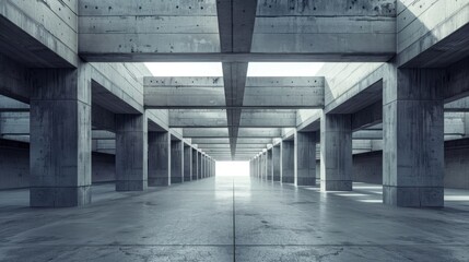Car park concrete futuristic architecture, empty cement floor